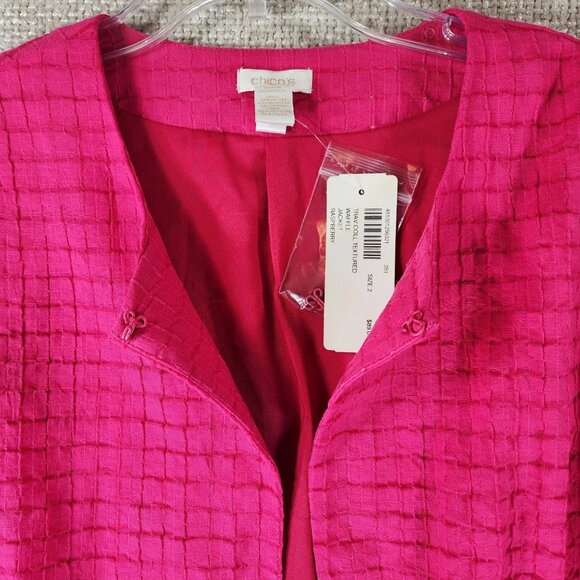 Chicos Textured Waffle Travel Jacket Womens US Large Raspberry Lined - Picture 7 of 11